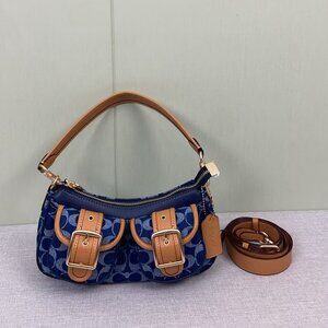 COACH Ashton Baguette Signature Denim Blue CQ184 Outlet NEW